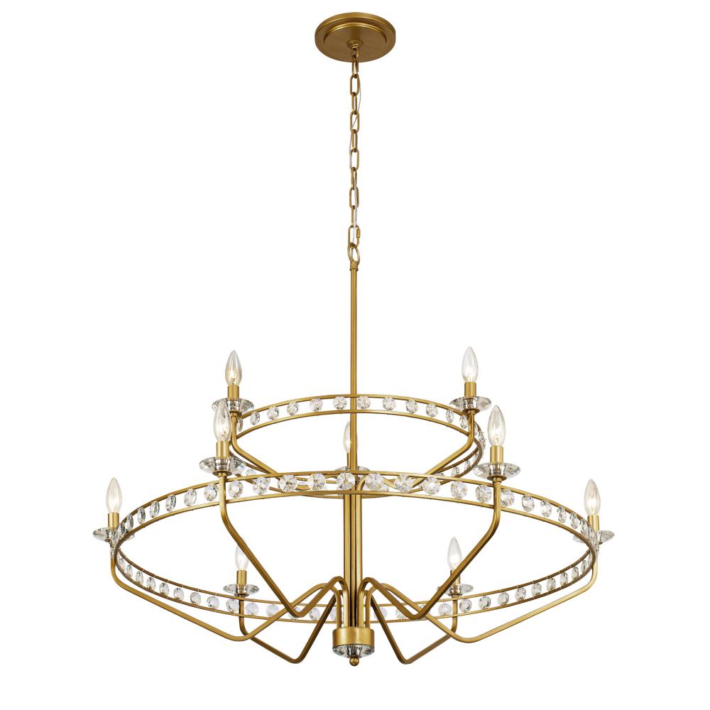 Monroe 9-Lt 2-Tier Chandelier - Antique Gold