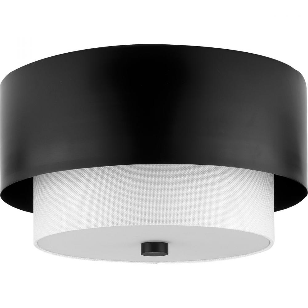 Silva Collection Two-Light Matte Black White Linen Shade 14" Flush Mount