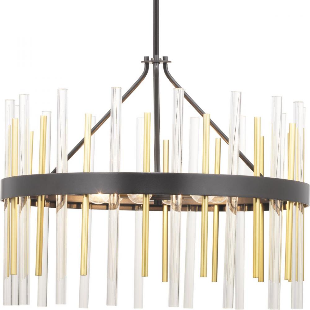 Orrizo Collection Six-Light Matte Black Clear Glass Luxe Chandelier Light