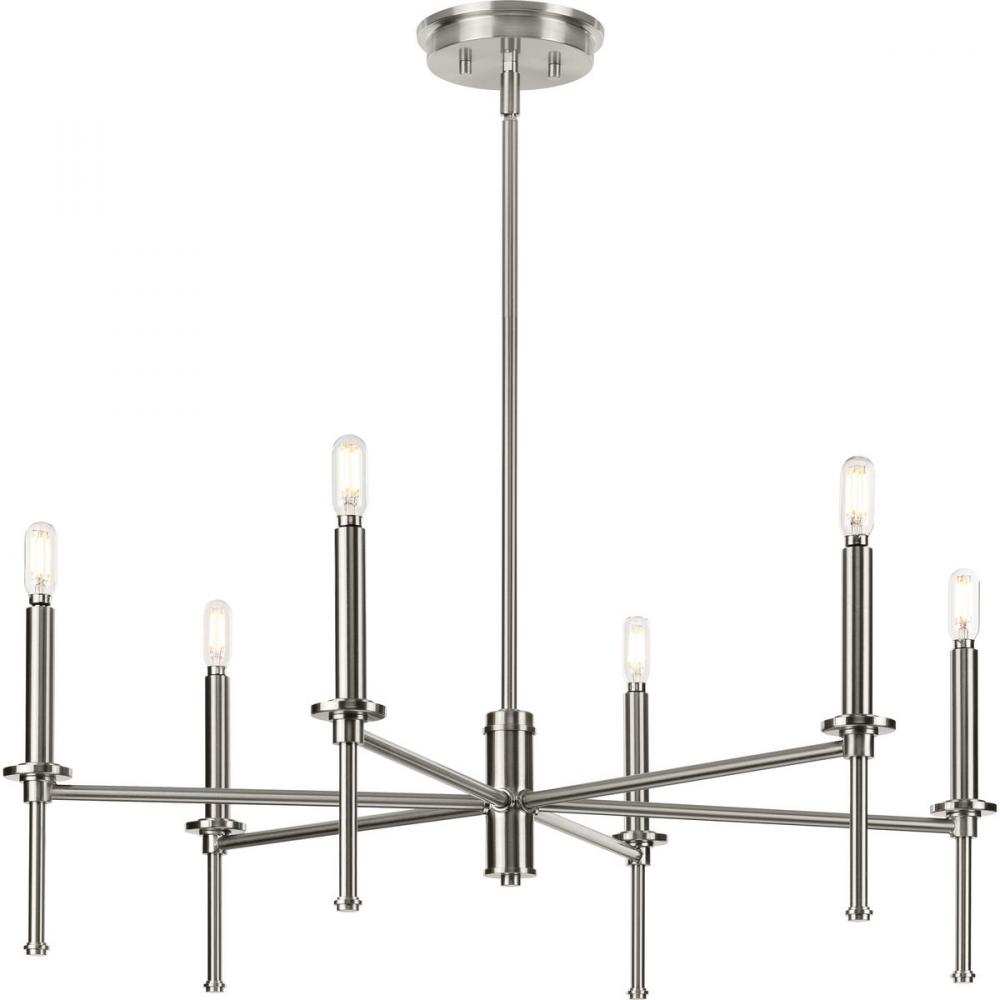 Elara Collection Six-Light New Traditional Brushed Nickel Chandelier Light