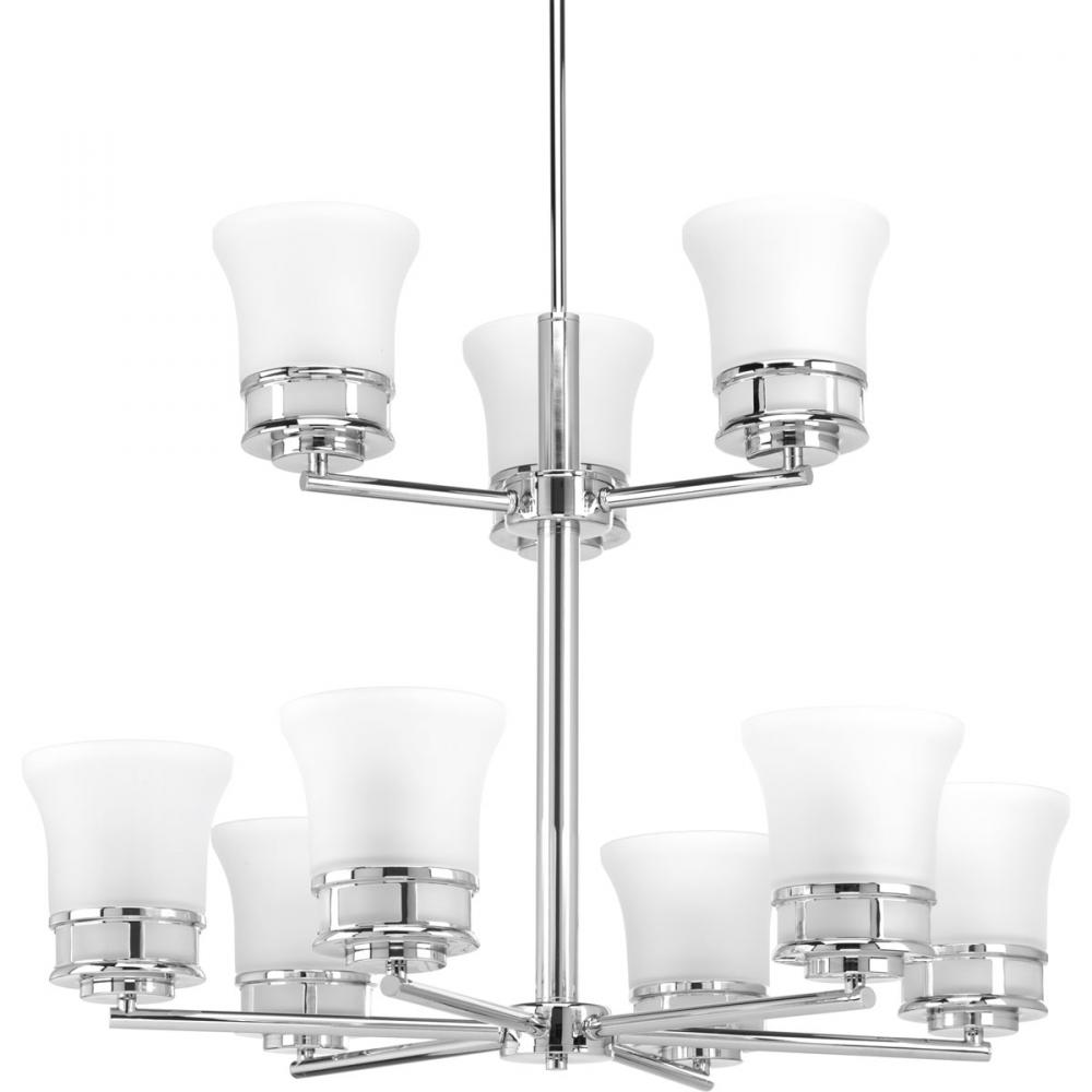 Cascadia Collection Nine-Light Polished Chrome Etched Glass Coastal Chandelier Light