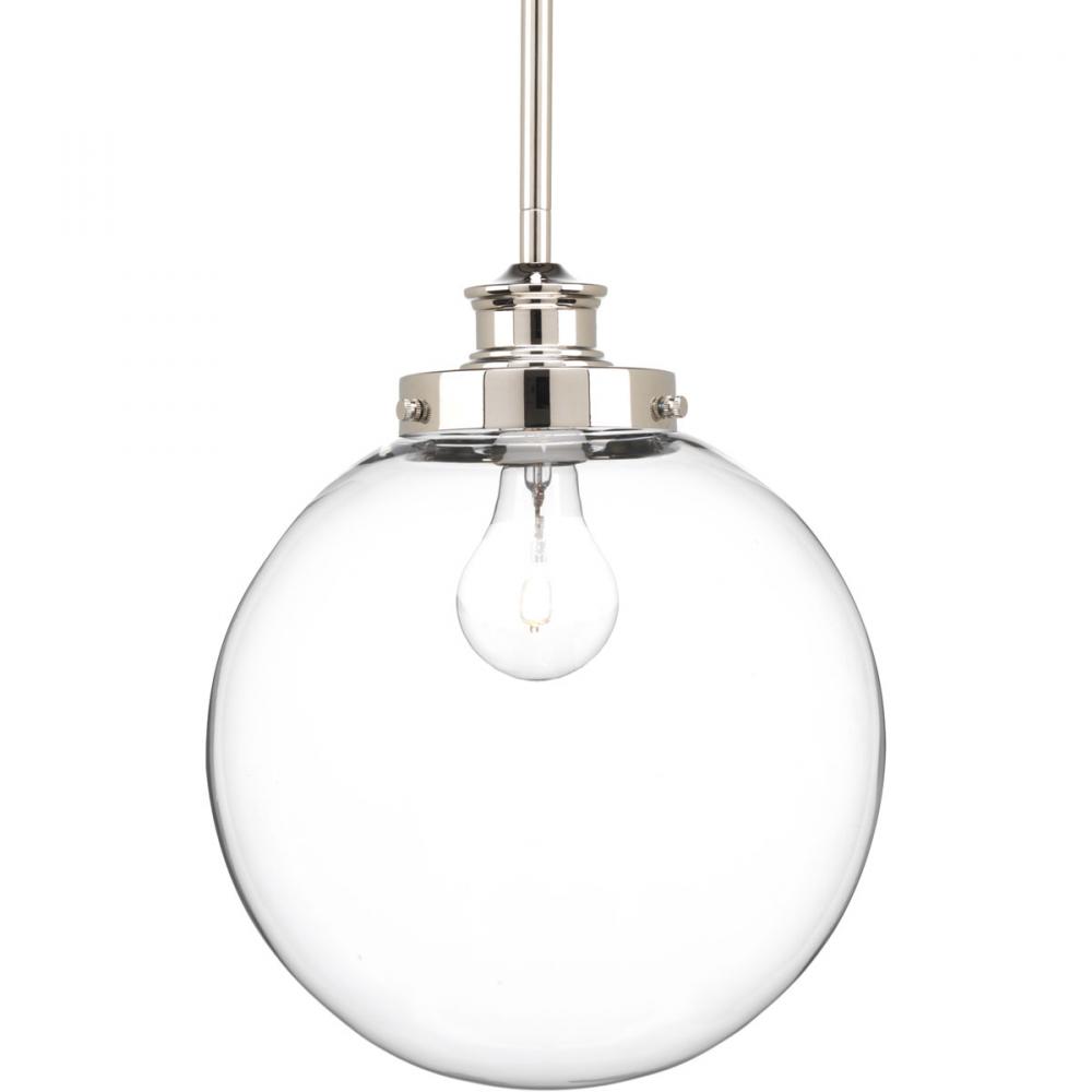 Penn Collection One-Light Polished Nickel Clear Glass Farmhouse Pendant Light