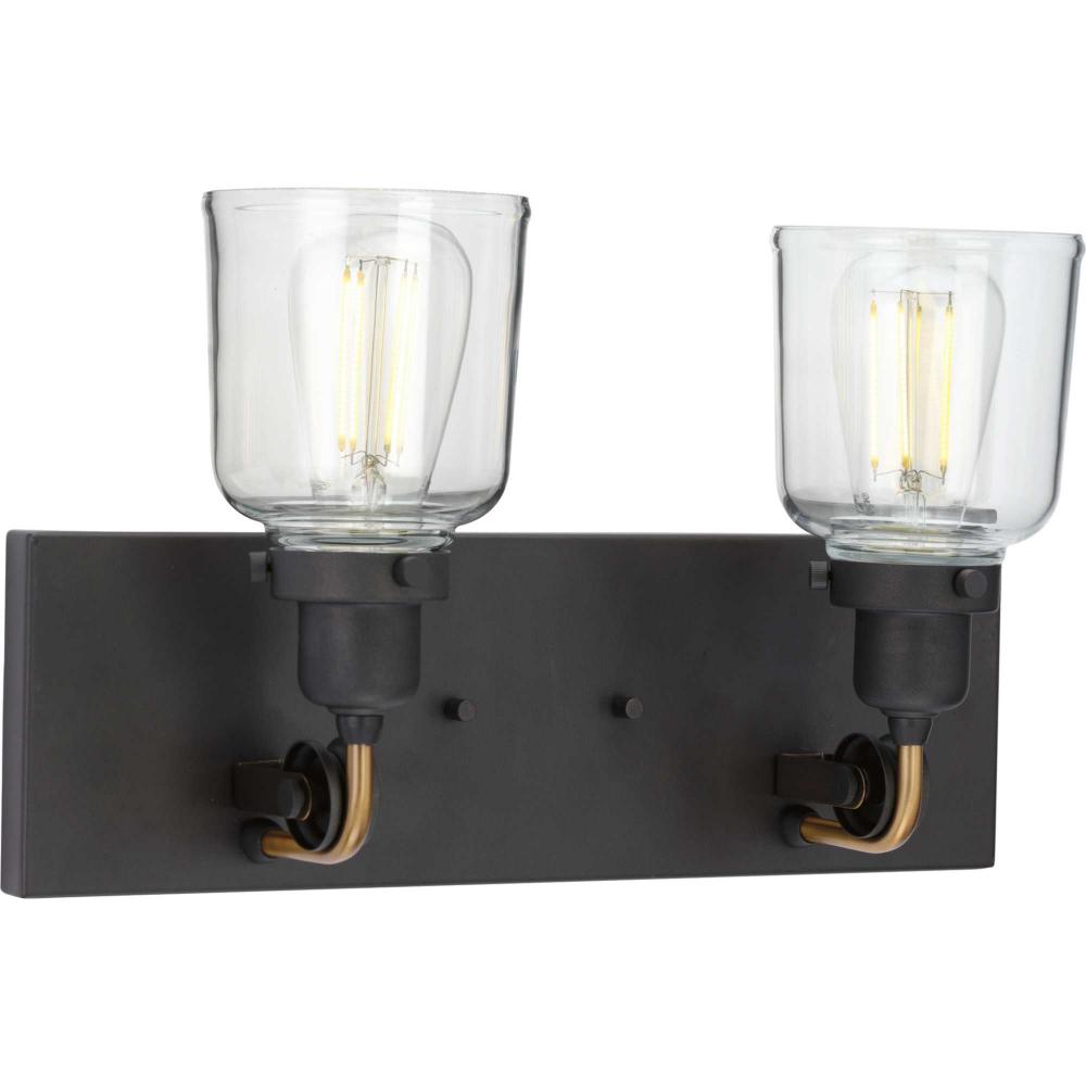 Rushton Collection Two-Light Graphite Clear Glass Farmhouse Bath Vanity Light