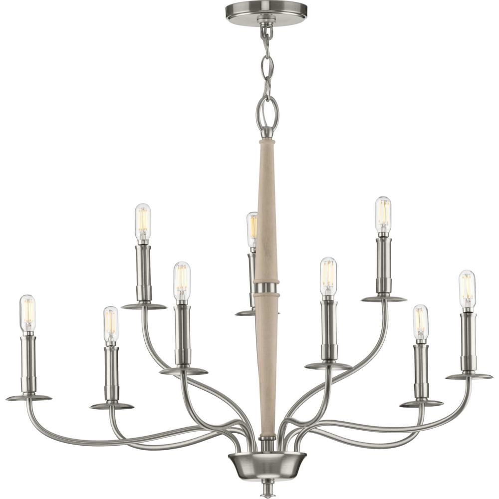 Durrell Collection Nine-Light Brushed Nickel Coastal Chandelier Light