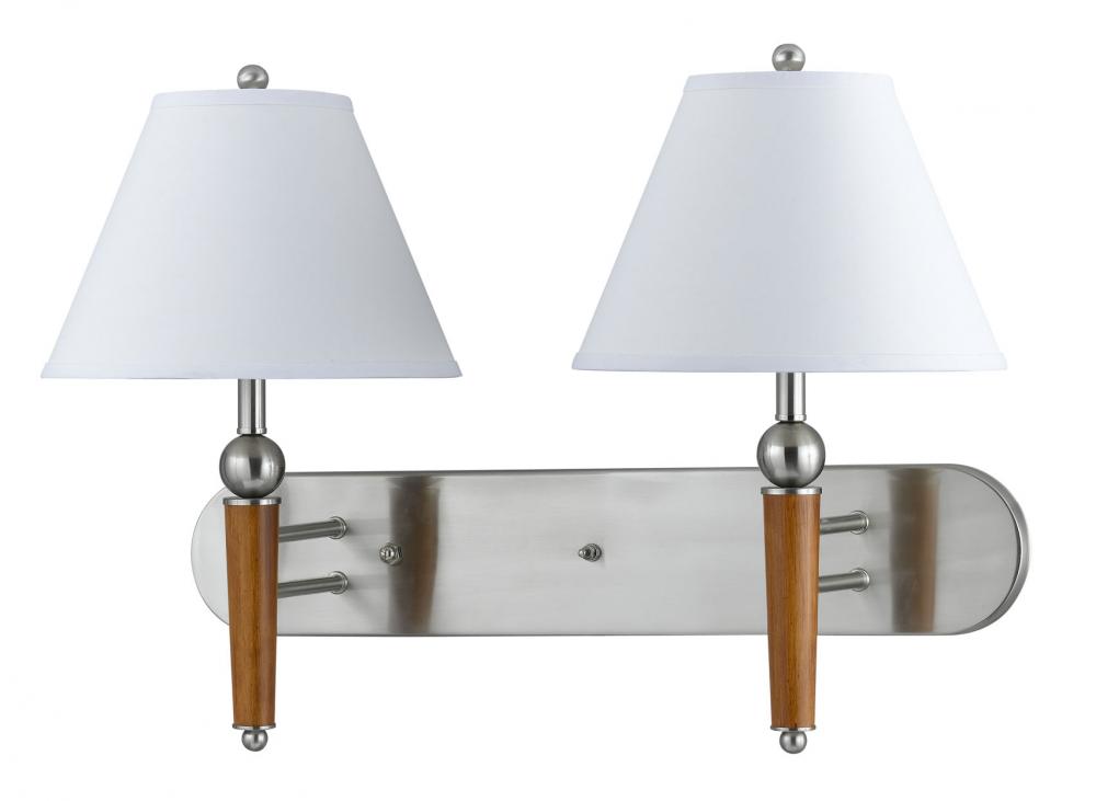 18.5" Height Metal Wall Lamp in Brushed Steel Wood Finish