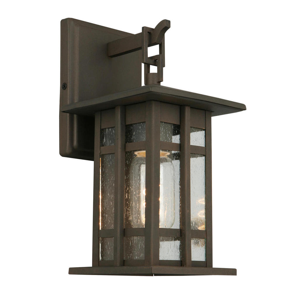 1x60W Outdoor Wall Light With Matte Bronze Finish and Clear Seeded Glass