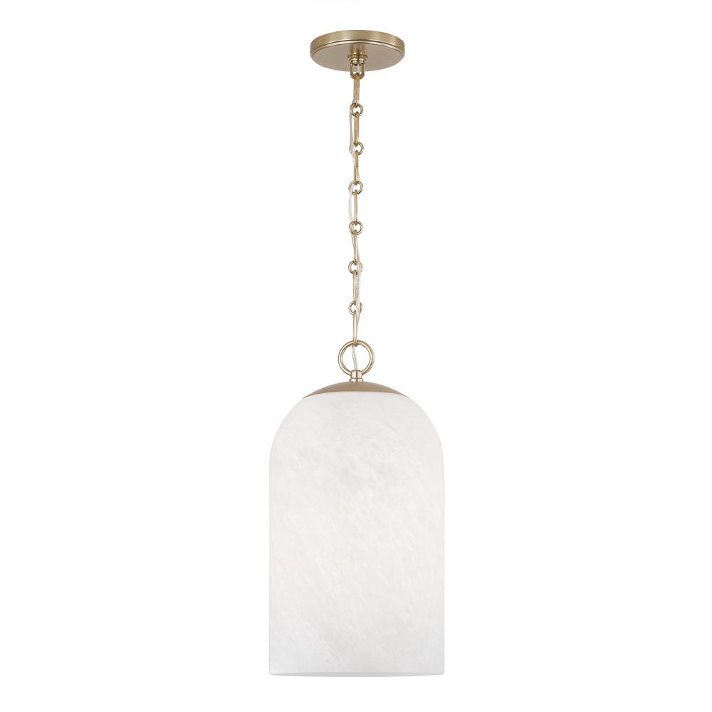 1-Light Capsule Pendant in Matte Brass with Faux Alabaster Glass and Alternating Loop Designer Chain