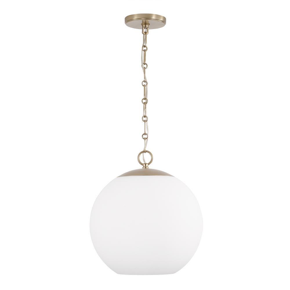 1-Light Globe Pendant in Matte Brass with Soft White Glass and Alternating Loop Designer Chain