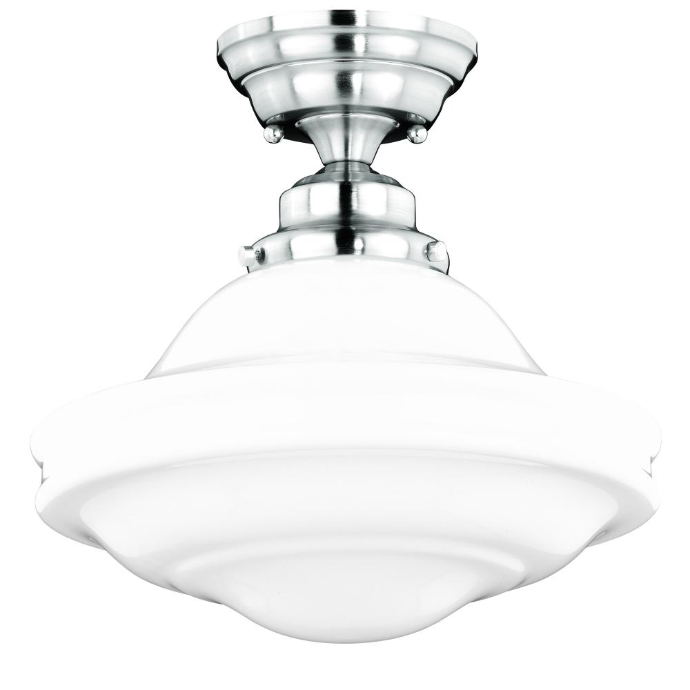 Huntley 12-in Semi Flush Ceiling Light Milk Glass Satin Nickel