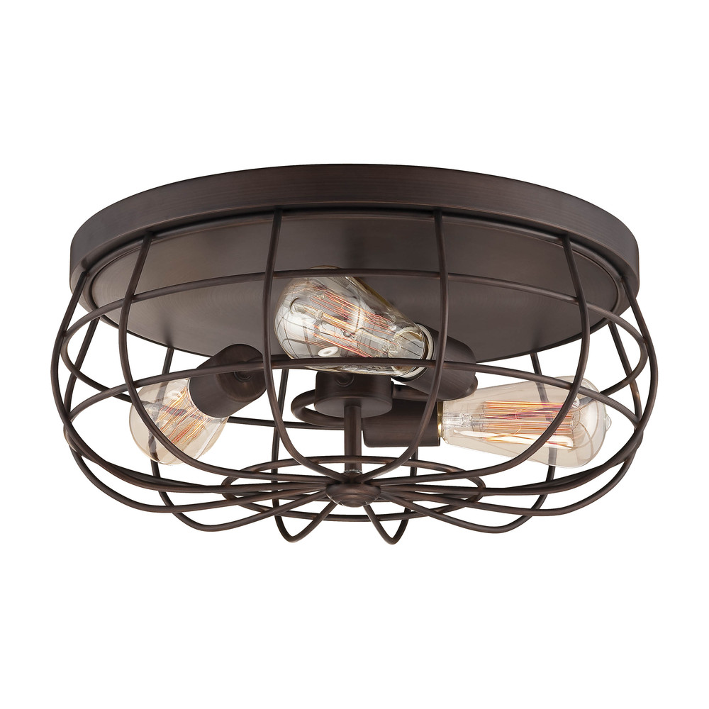 Neo-Industrial 3-Light Flushmount Ceiling Light Rubbed Bronze