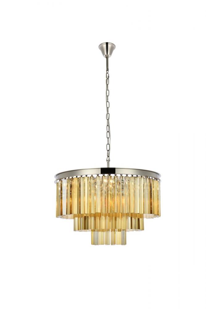 Sydney 9 Light Polished Nickel Chandelier Golden Teak (Smoky) Royal Cut Crystal