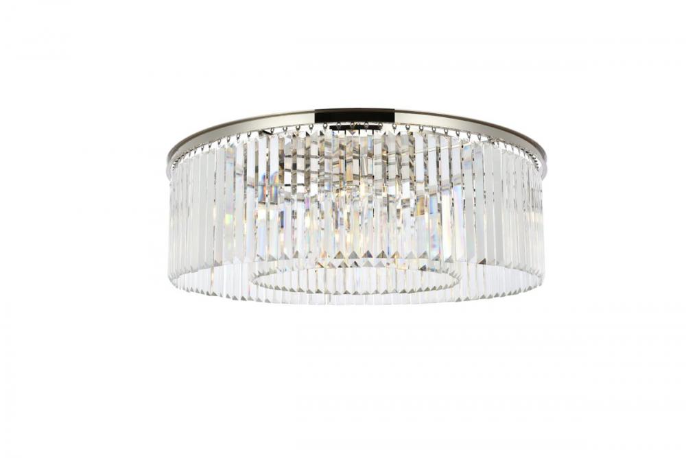 Sydney 10 Light Polished Nickel Flush Mount Clear Royal Cut Crystal