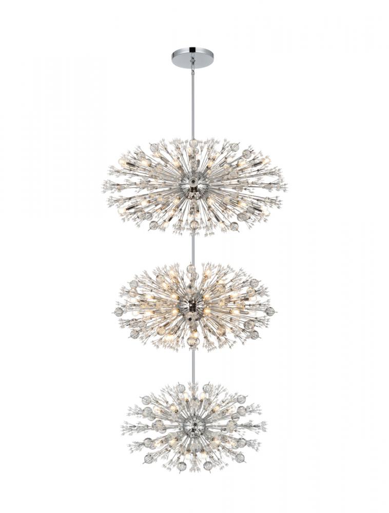 Vera 48 inch three tiers crystal starburst chandelier in chrome