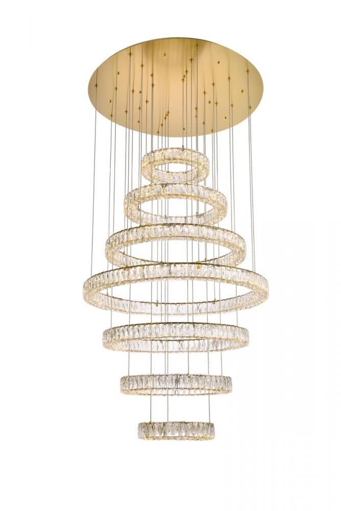 Monroe 40 Inch LED Seven Ring Chandelier in Gold