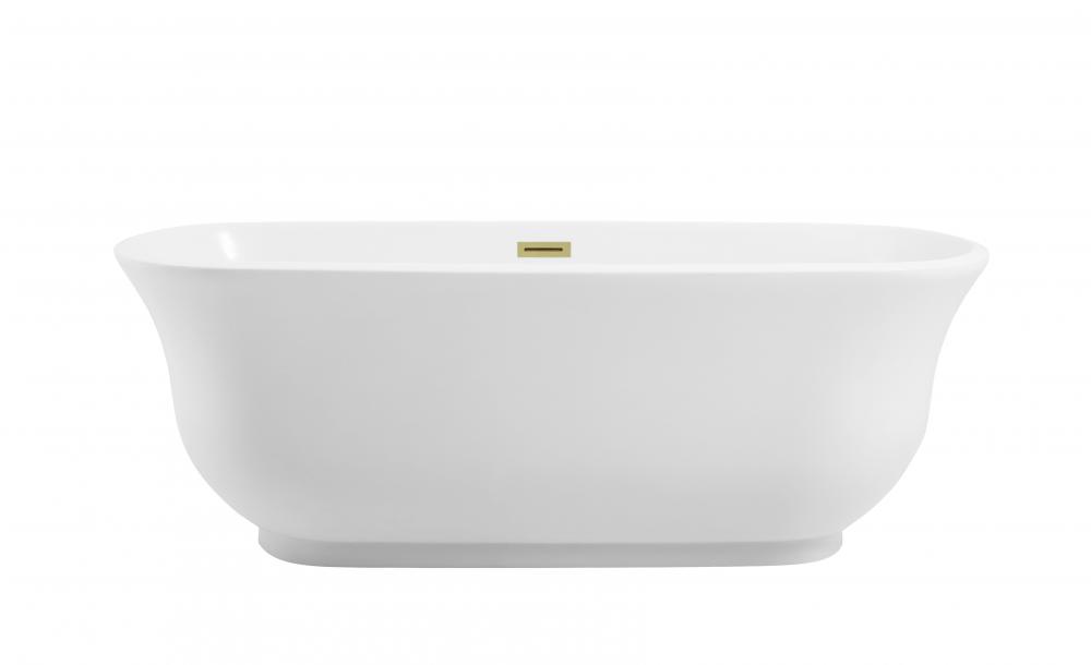 67 inch Soaking Bathtub in Glossy White with Brushed Gold Trim