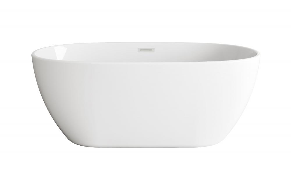 59 inch Soaking Bathtub in Glossy White with Brushed Nickel Trim