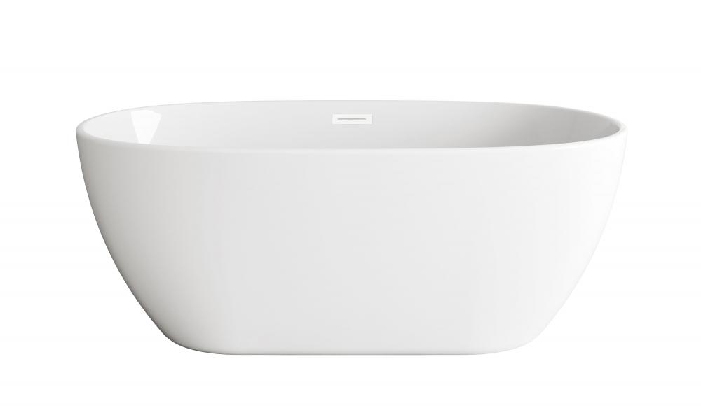 59 inch Soaking Bathtub in Glossy White with Polished White Trim