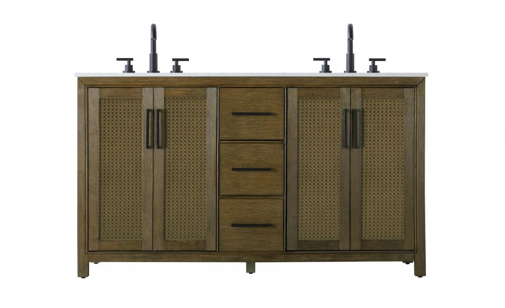 60 inch Double Bathroom Vanity in Hazel Oak