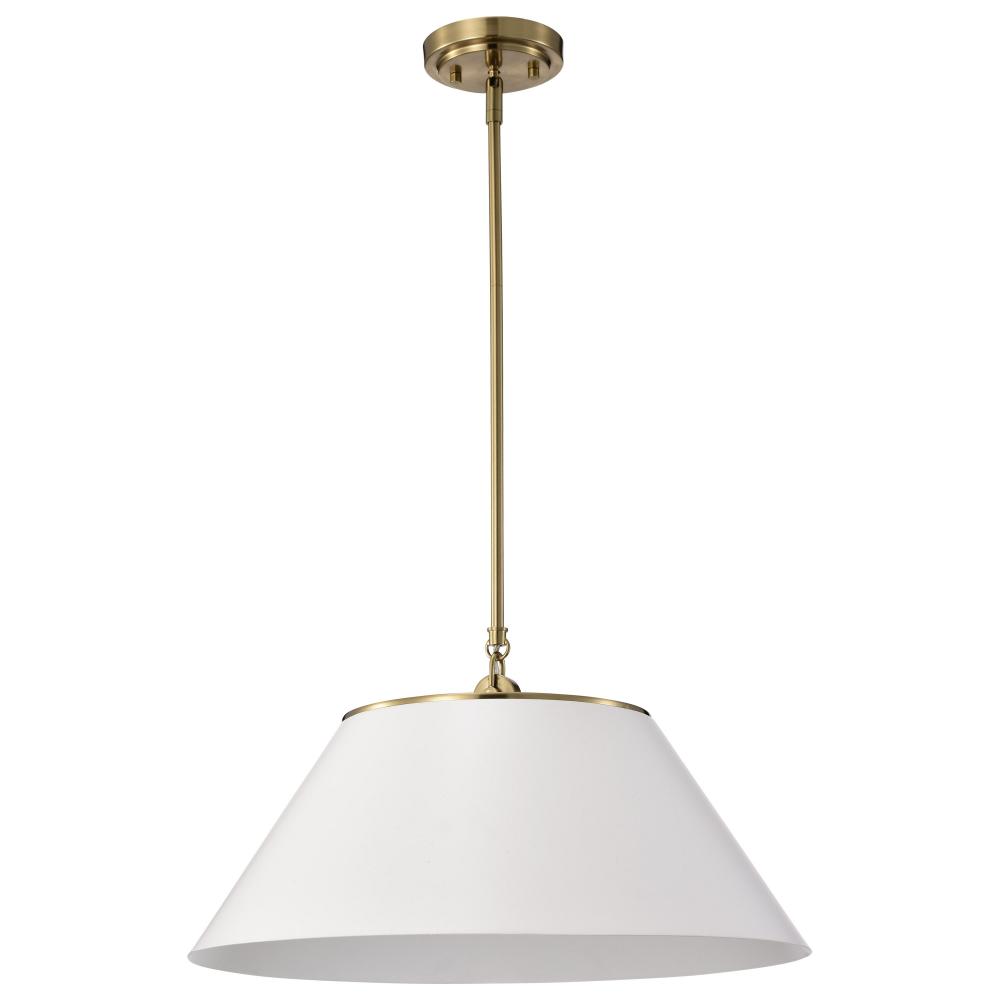 Dover; 3 Light; Large Pendant; White with Vintage Brass