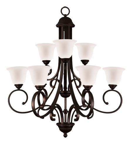 Alpine Series 9 Light Chandelier - RB White Glass